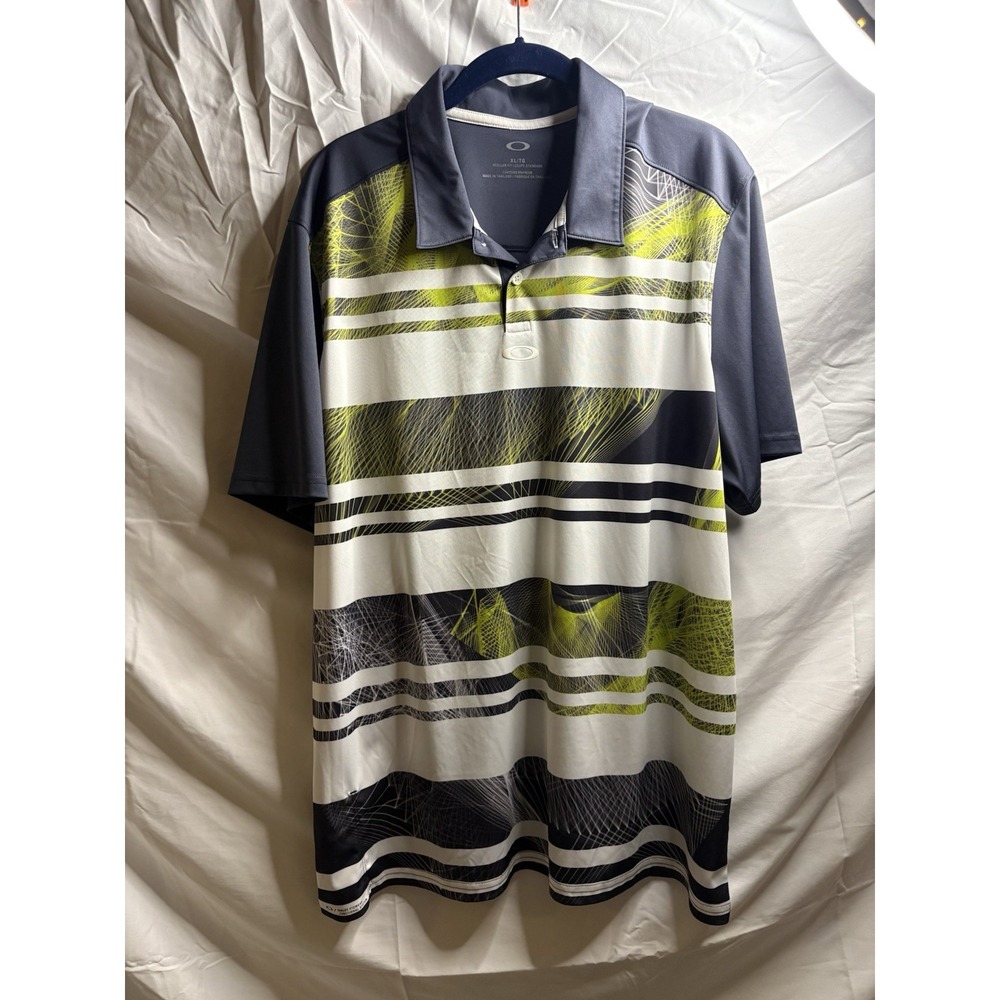 Oakley Mens Golf Shirt XL Print Green White Gray Performance Fabric